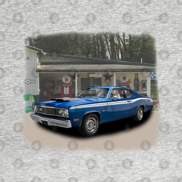 1974 Duster in our filling station series on front and back by Permages LLC